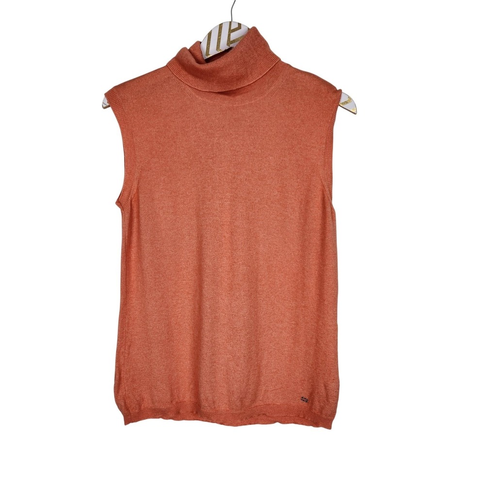 ESCADA Sweater Womens 42 Large‎ Orange Cashmere Silk Sleeveless Turtleneck Top